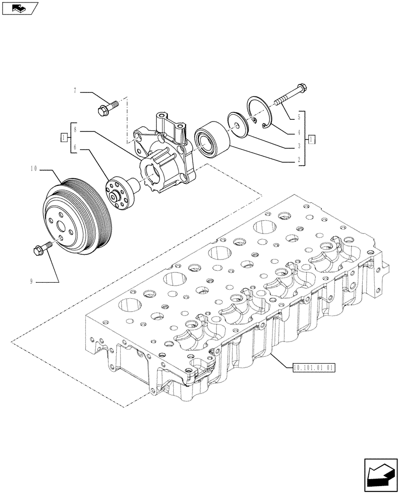 Схема запчастей Case F5HFL413B A001 - (10.414.03) - BELT PULLEY DRIVE & COVER (5801393168) (10) - ENGINE