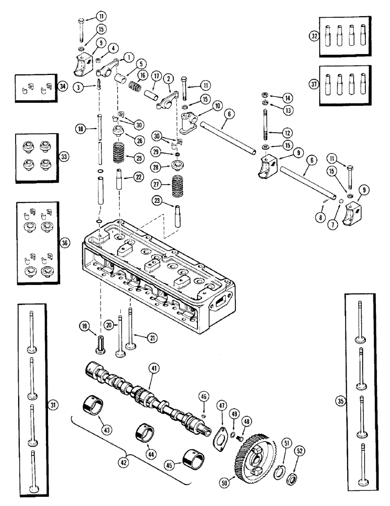 Схема запчастей Case 310G - (032) - VALVE MECHANISM AND CAMSHAFT, (148B) SPARK IGNITION ENGINE (01) - ENGINE