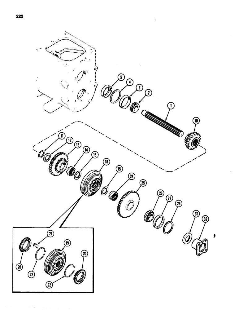 Схема запчастей Case 580SD - (222) - TRANSAXLE MAINSHAFT, WITH TURBOCHARGER (06) - POWER TRAIN