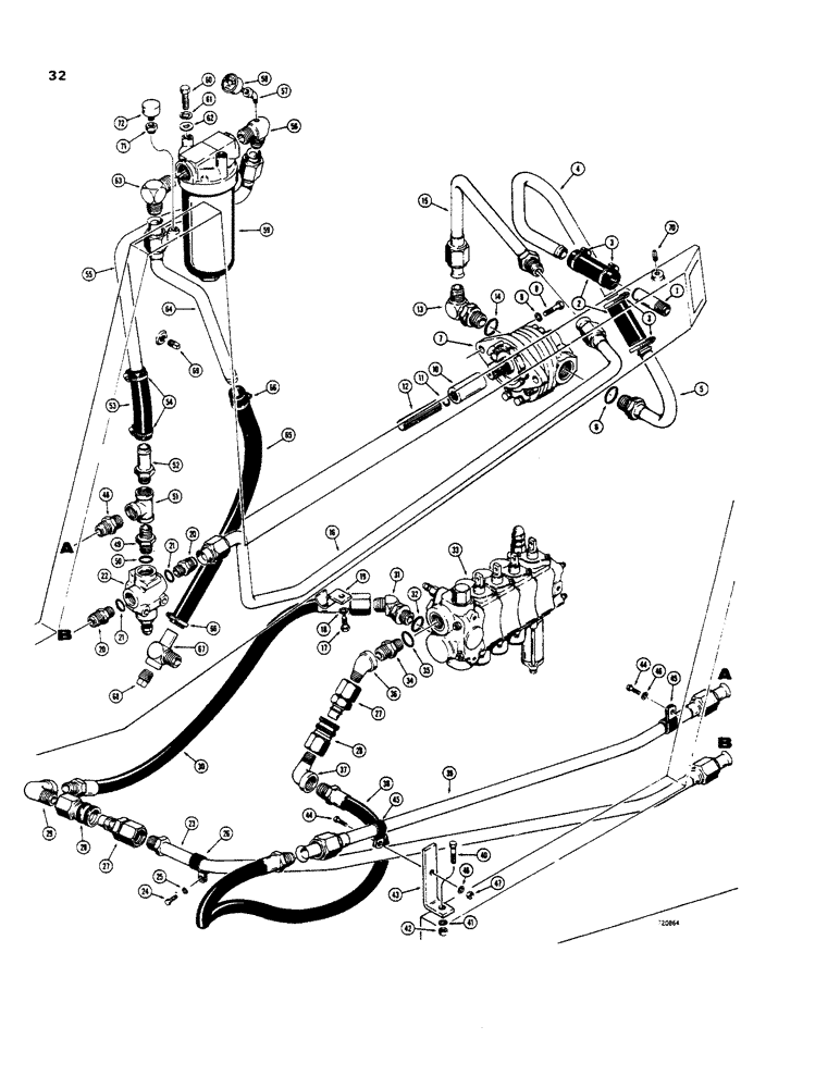 Схема запчастей Case 35 - (032) - PRIMARY HYDS, *USED ON NONLOADER MDLS ONLY, LOADER SN 5228454 & AFT 