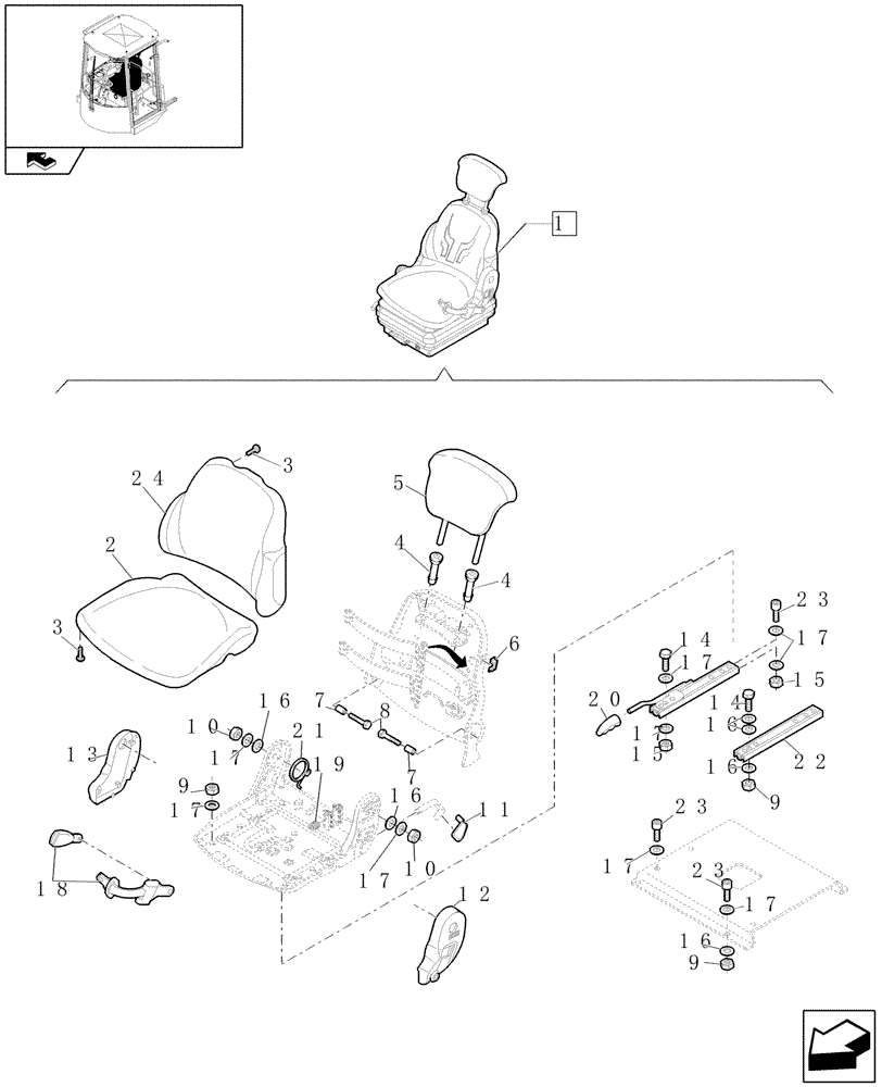 Схема запчастей Case 21E - (439/A[01]) - OPERATORS SEAT UPPER SIDE (10) - OPERATORS PLATFORM