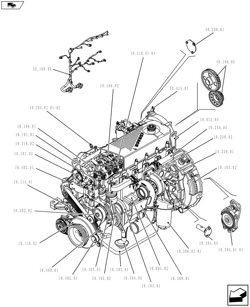 Схема запчастей Case F2CFE614D A004 - (10.000.01[01]) - PICTORIAL INDEX - ENGINE (5801481886) (10) - ENGINE