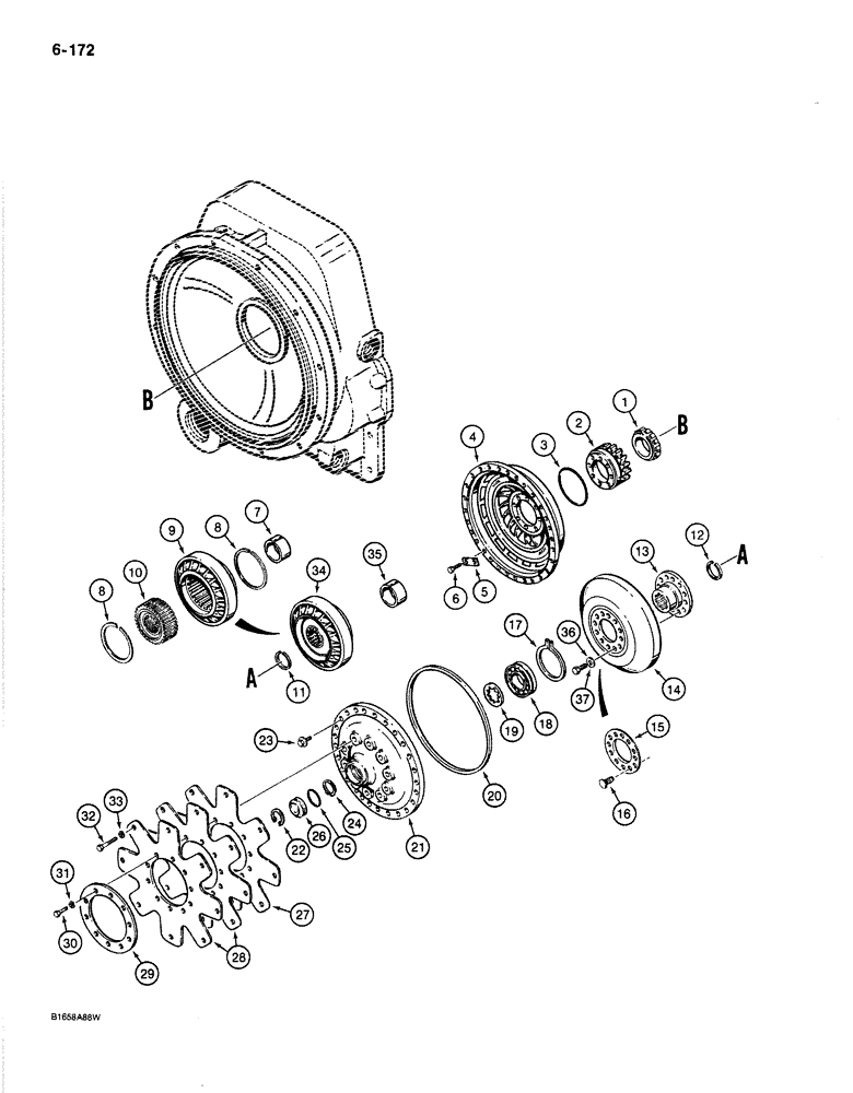 Схема запчастей Case 780C - (6-172) - TRANSMISSION IMPELLER, TURBINE, AND FLEX PLATE (06) - POWER TRAIN