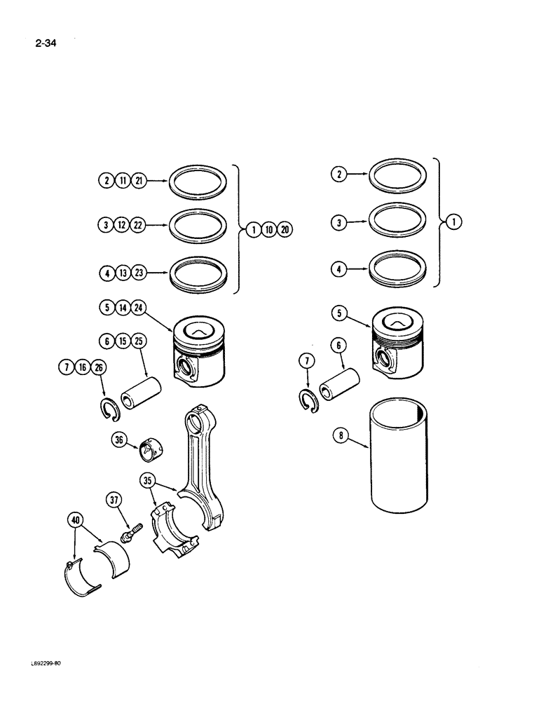 Схема запчастей Case 550 - (2-34) - PISTONS, 4-390 ENGINE (02) - ENGINE