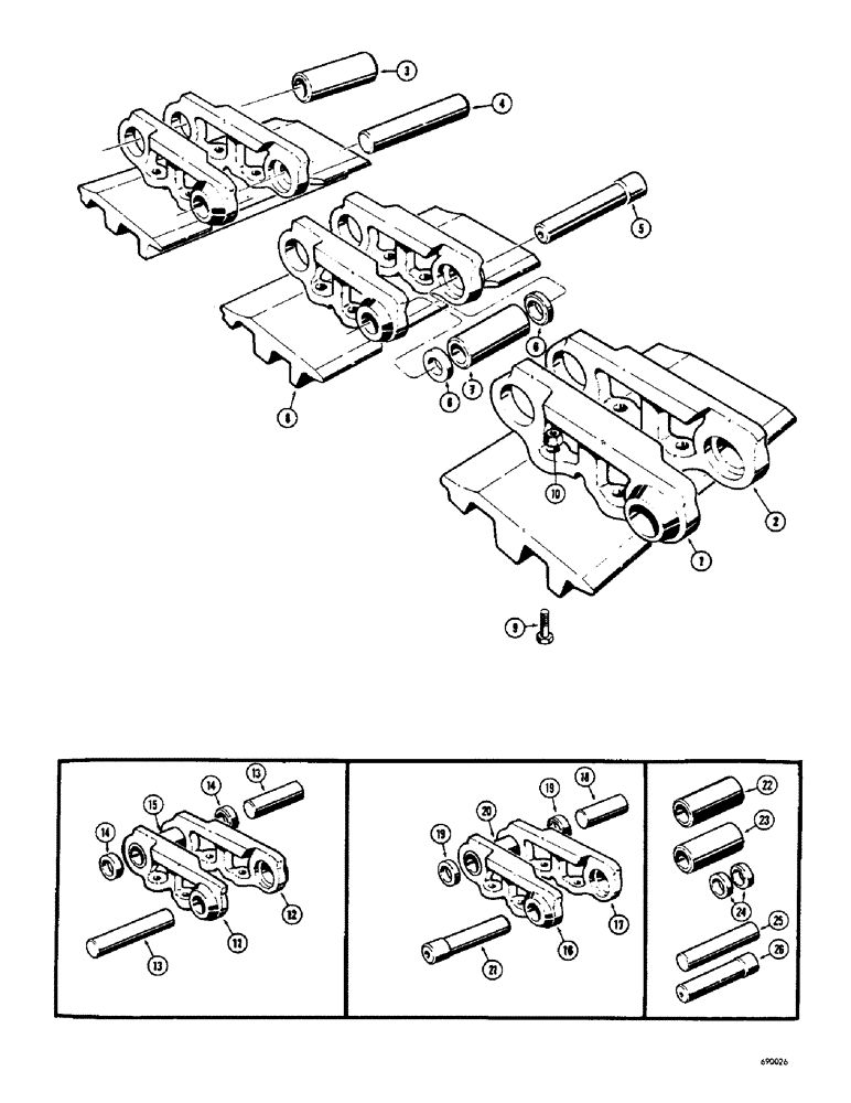 Схема запчастей Case 750 - (146) - TRACK CHAIN - 6 ROLLER, USED ON TRACTOR SERIAL NO. 7071626 (04) - UNDERCARRIAGE