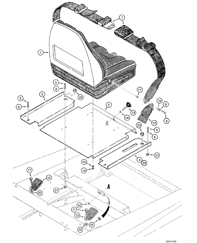 Схема запчастей Case 1845C - (09-26) - SEAT, MOUNTING - SUSPENSION (NORTH AMERICA), JAF0040228 - JAF0238055 (09) - CHASSIS/ATTACHMENTS