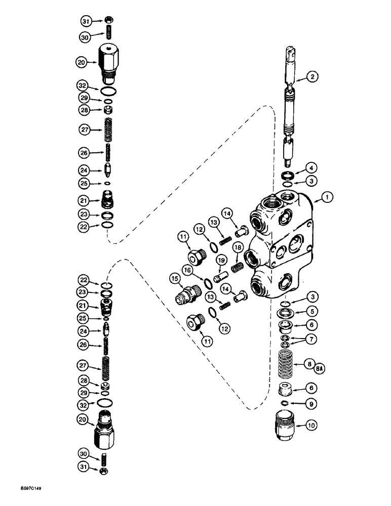 Схема запчастей Case 580SL - (8-122) - BACKHOE CONTROL VALVE, SWING SECTIONS (08) - HYDRAULICS