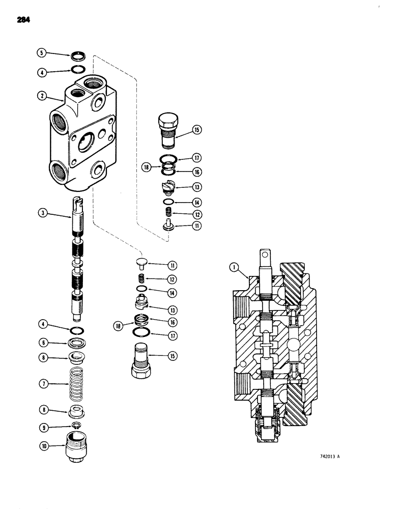 Схема запчастей Case 680G - (284) - BACKHOE CONTROL VALVE, EXTENDABLE DIPPER SECTION (08) - HYDRAULICS