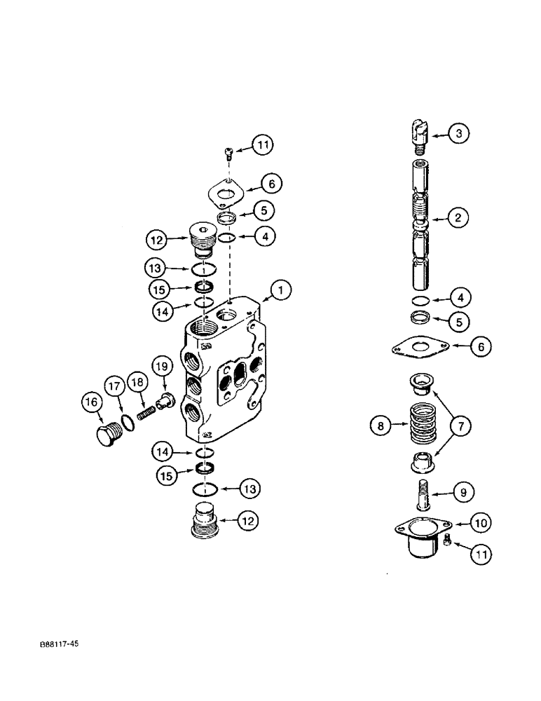 Схема запчастей Case 580SK - (8-108) - THREE-POINT HITCH CONTROL VALVE, PITCH AND TILT SECTIONS (08) - HYDRAULICS