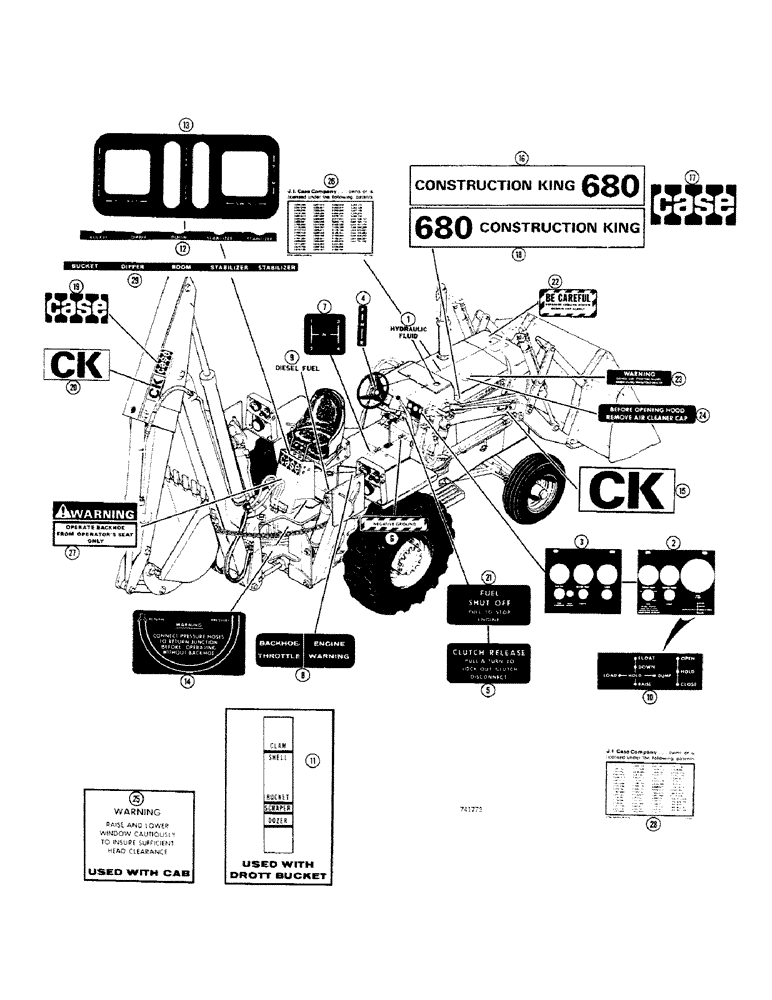 Схема запчастей Case 680CK - (386) - DECALS (90) - PLATFORM, CAB, BODYWORK AND DECALS