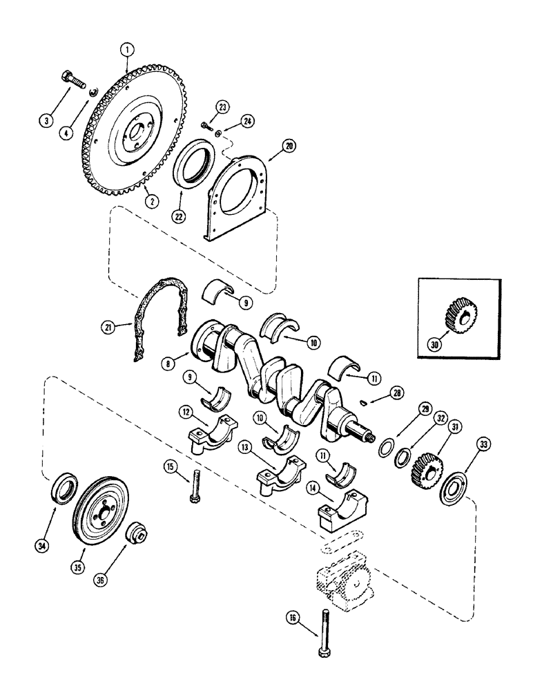 Схема запчастей Case 1700-SERIES - (016) - CRANKSHAFT AND FLYWHEEL, 148B SPARK IGNITION ENGINE (10) - ENGINE