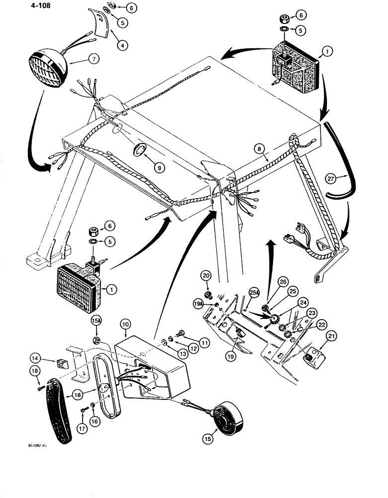 Схема запчастей Case 680K - (4-108) - 24 VOLT TRACTOR LAMP ELECTRICAL CIRCUIT, WITH CANOPY (04) - ELECTRICAL SYSTEMS