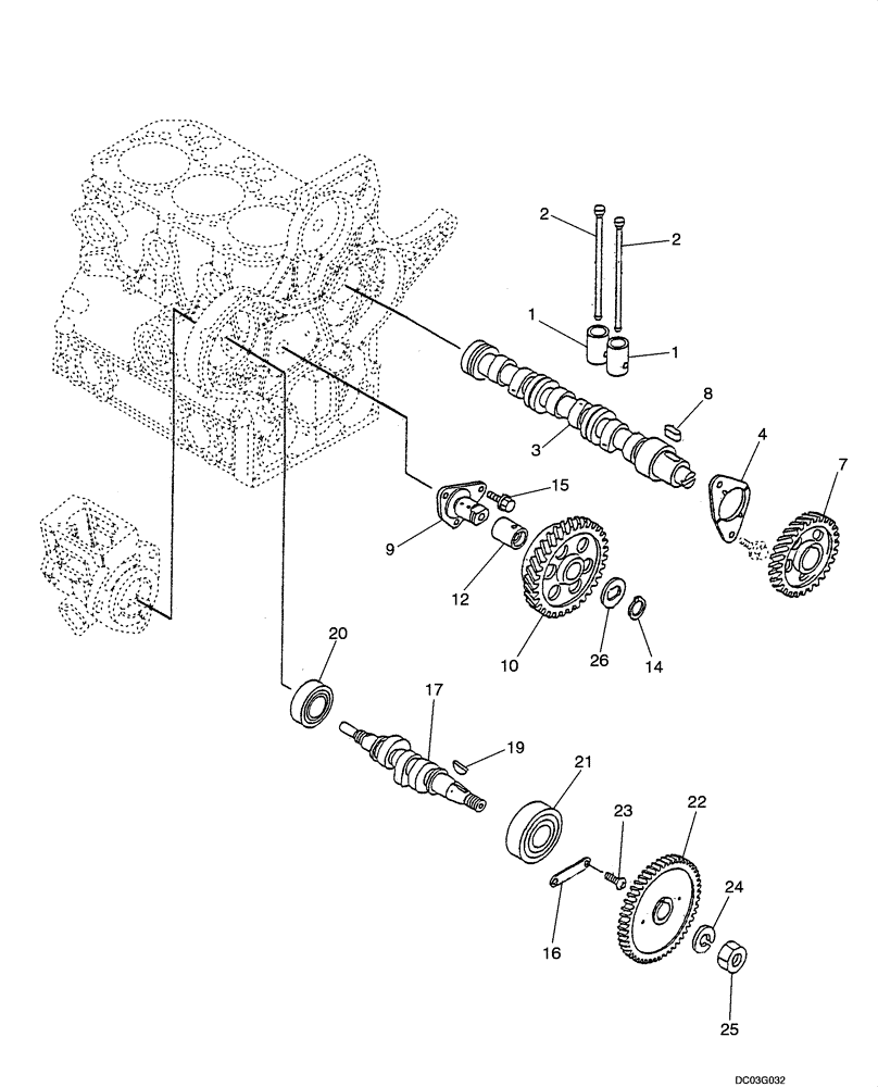 Схема запчастей Case CX25 - (02-15[00]) - CAMSHAFT AND DRIVING GEAR (02) - ENGINE