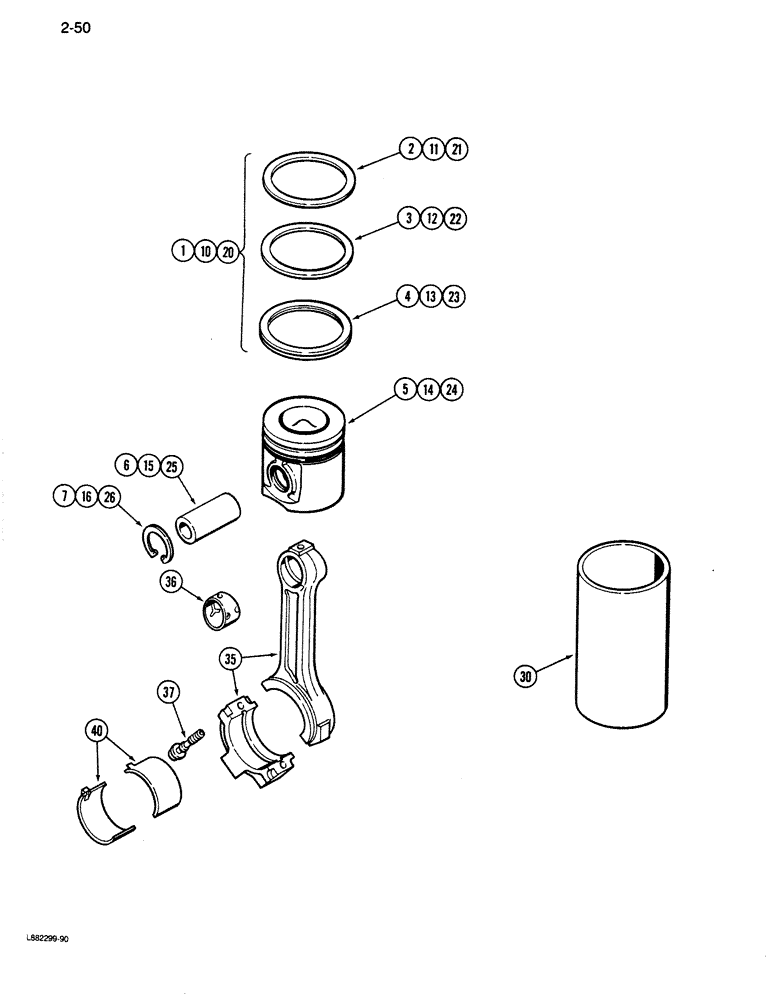 Схема запчастей Case 680K - (2-50) - PISTONS, 6-590 ENGINE, CONNECTING RODS (02) - ENGINE