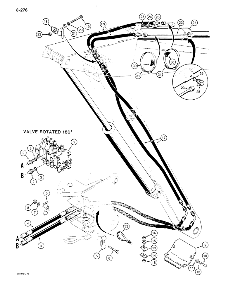 Схема запчастей Case 680K - (8-276) - BACKHOE BUCKET CYLINDER HYDRAULIC CIRCUIT (08) - HYDRAULICS