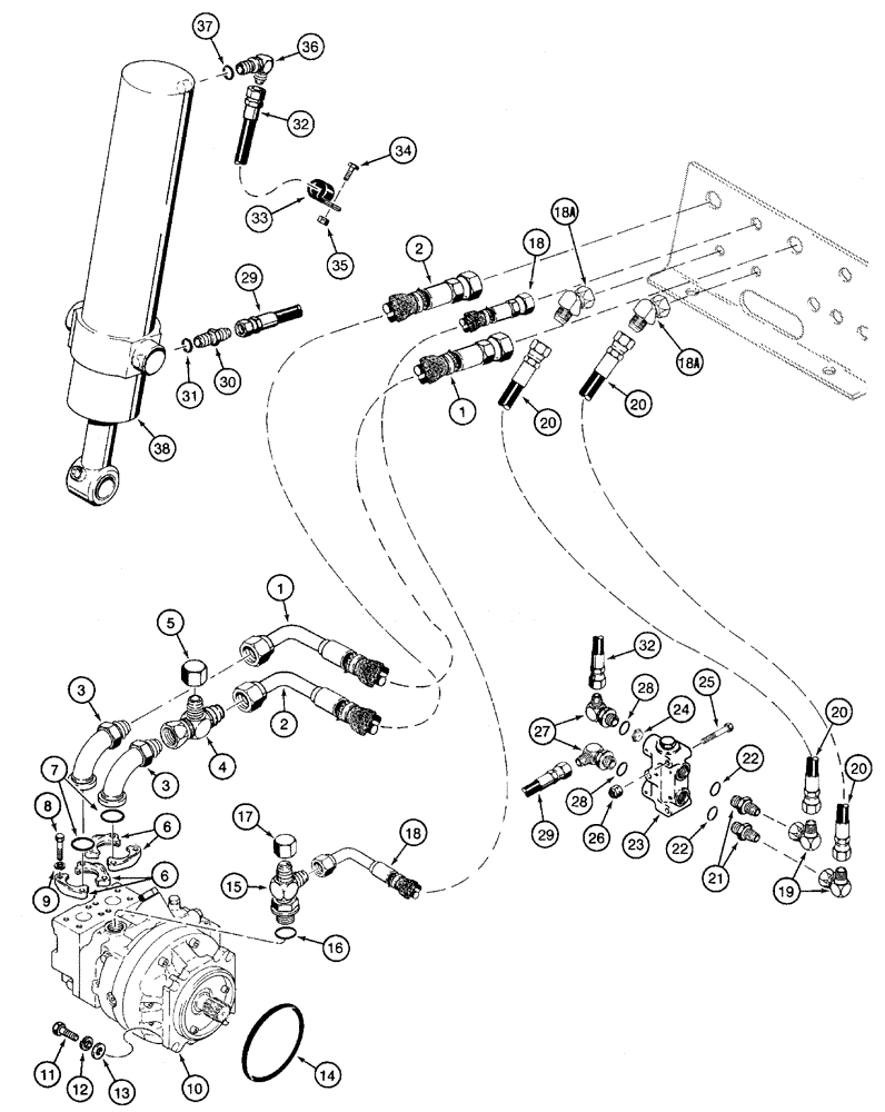 Схема запчастей Case 960 - (08-40) - HYDRAULICS TRENCHER DRIVE AND BOOM LIFT (08) - HYDRAULICS