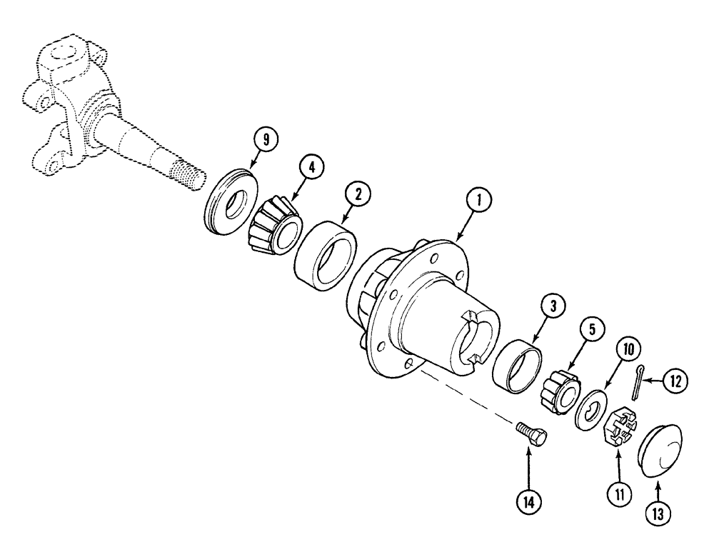 Схема запчастей Case 380B - (5-24) - WHEEL HUB - SWEPT BACK CAST FRONT AXLE (05) - STEERING