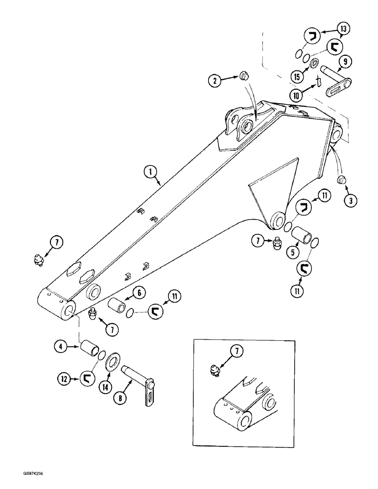 Схема запчастей Case 888 - (9F-06) - ARM AND MOUNTING PINS, 2.7 METER ARM (09) - CHASSIS