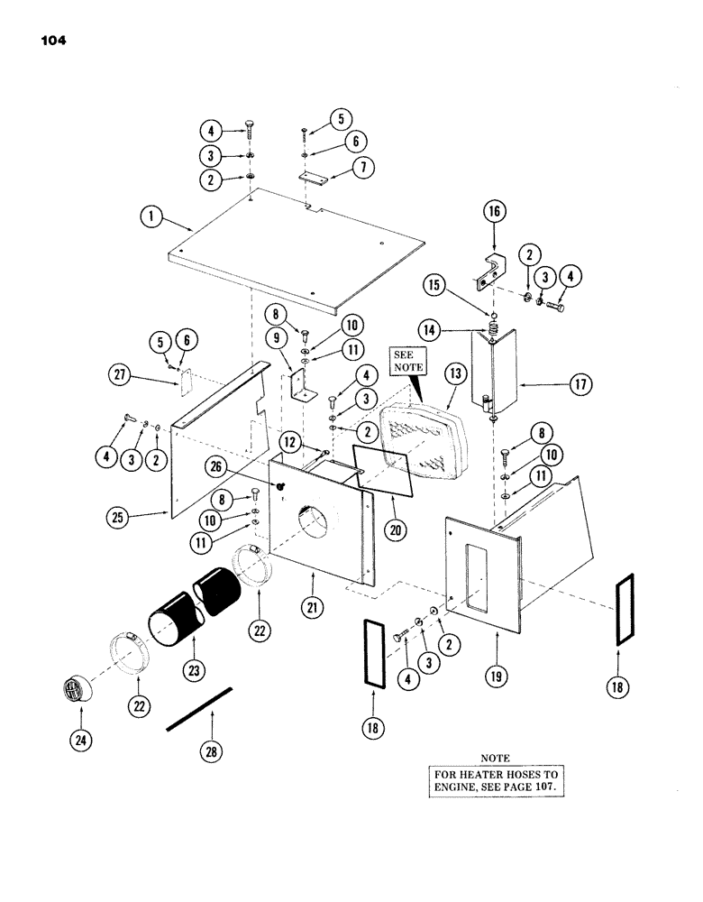 Схема запчастей Case 980B - (104) - HEATER AND ATTACHING PARTS, (USED ON UNITS PRIOR TO PIN 6204051) (05) - UPPERSTRUCTURE CHASSIS