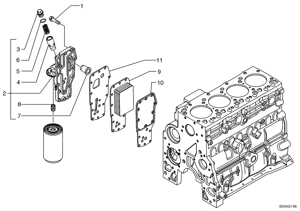 Схема запчастей Case 521D - (02-18) - OIL FILTER AND COOLER (02) - ENGINE