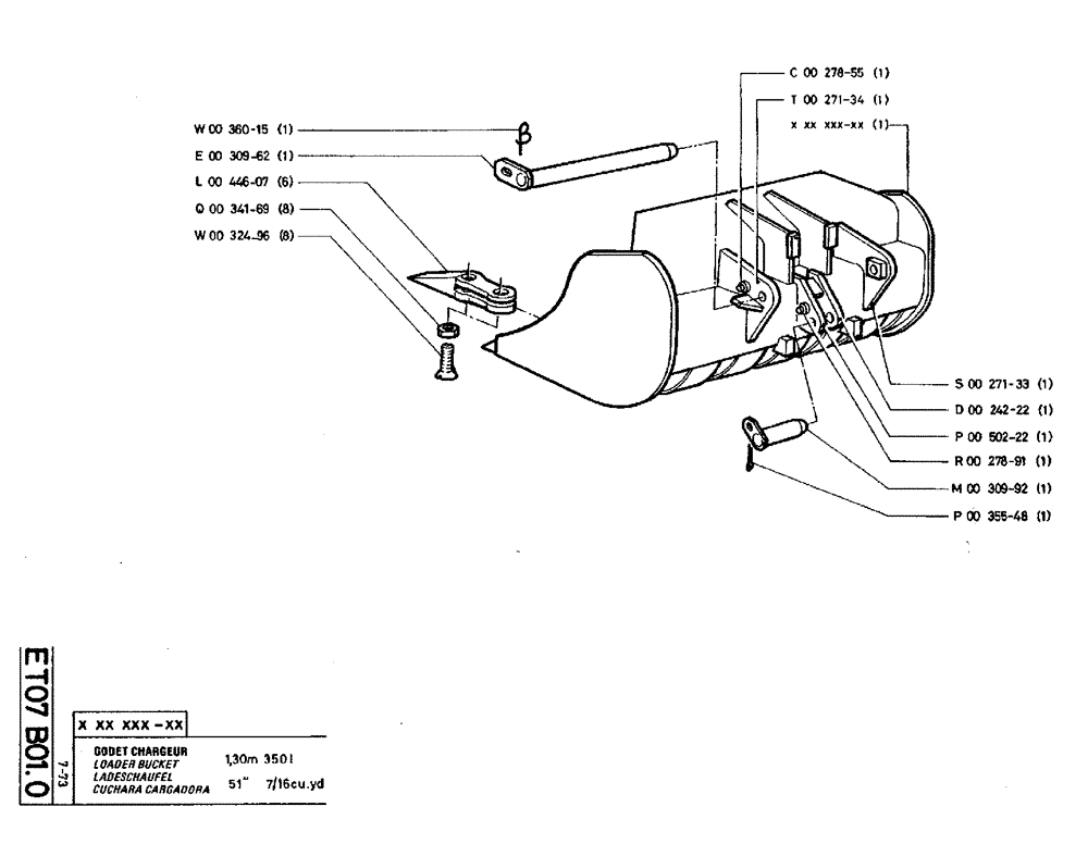 Схема запчастей Case TY45 - (ET07 B01.0) - LOADER BUCKET - 1,30 M 350 L (51" 7/16 CU. YD.) (19) - BUCKETS