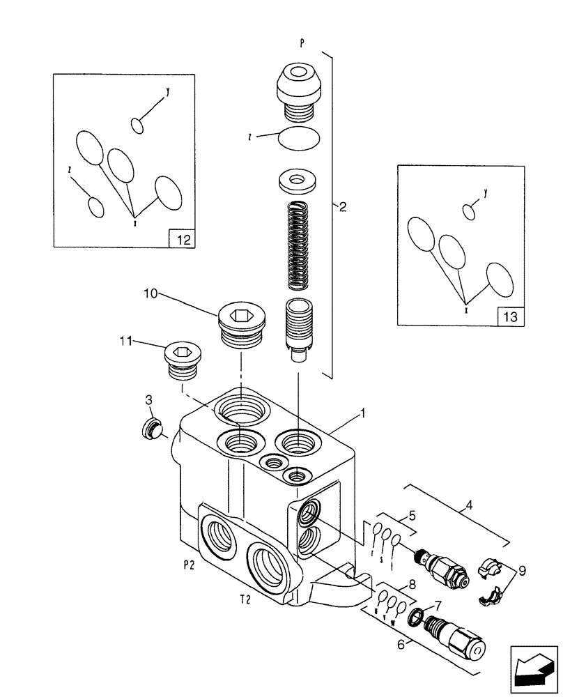 Схема запчастей Case 580SM - (35.150.05[01]) - VALVE SECTION - INLET (WITH PILOT CONTROLS) (580SM) (35) - HYDRAULIC SYSTEMS