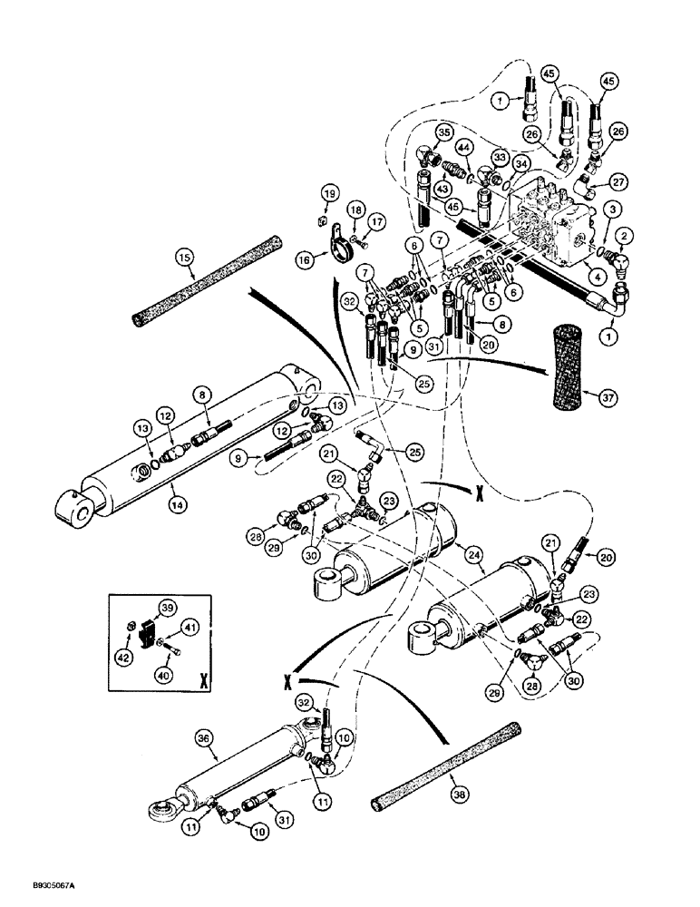 Схема запчастей Case 560 - (8-132) - PLOW HYDRAULIC CIRCUIT, PLOW SUPPLY AND RETURN LINES, FROM REAR CONSOLE BULKHEADS AND BULKHEAD PLATE (08) - HYDRAULICS