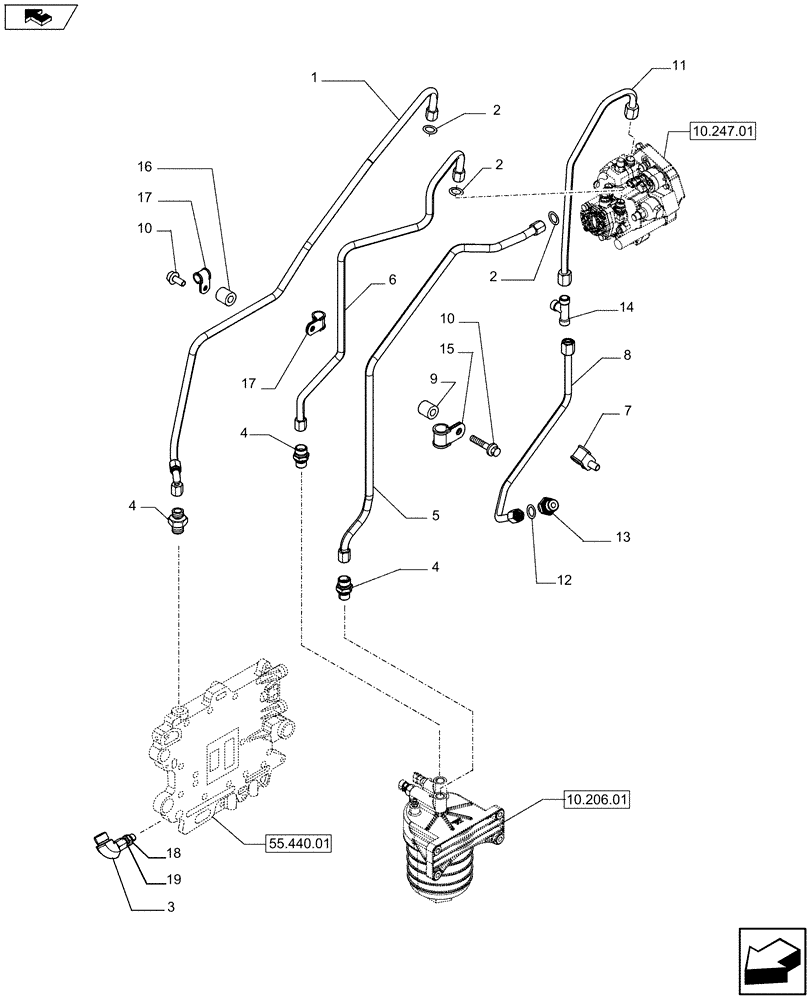 Схема запчастей Case F2CFE614A A013 - (10.218.04) - FUEL LINES & RELATED PARTS (504363514) (01) - ENGINE