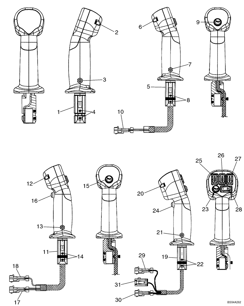 Схема запчастей Case 420CT - (04-12) - CONTROLS, RIGHT HAND - HANDLE; IF USED, SEE ADAPTER, REF 5 (04) - ELECTRICAL SYSTEMS