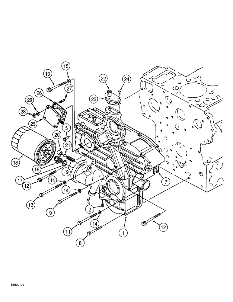 Схема запчастей Case 560 - (2-05A) - FRONT GEAR COVER, KUBOTA V2203IDI ENGINE, P.I.N. JAF0295741 AND AFTER (02) - ENGINE