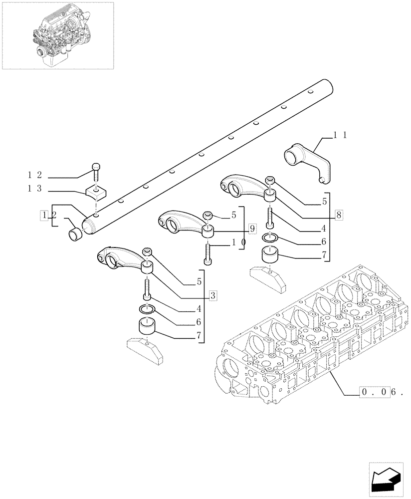 Схема запчастей Case F3AE0684G B003 - (0.06.68[01]) - SHAFT & ROCKER ARMS (500347961) 