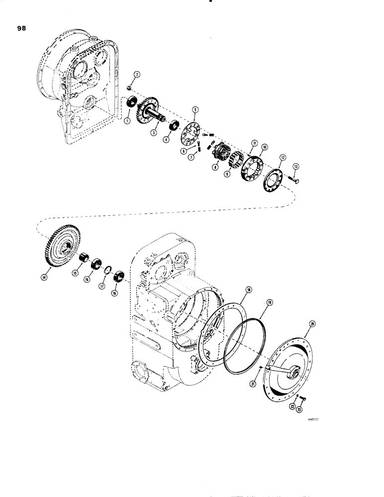 Схема запчастей Case W20 - (098) - L55661 TRANSMISSIONS, TURBINE DRIVEN GEARS, FREEWHEEL UNIT AND FRONT COVERS (06) - POWER TRAIN