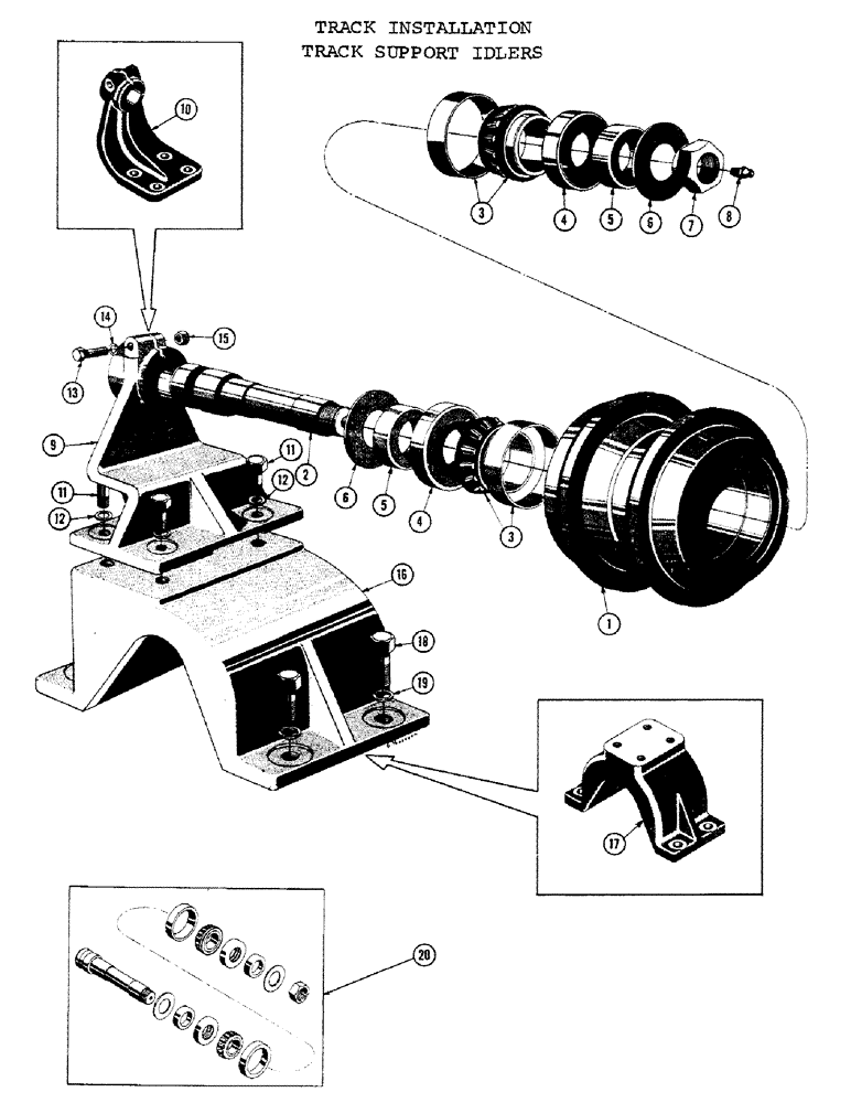 Схема запчастей Case 1000C - (152) - TRACK INSTALLATION, TRACK SUPPORT IDLERS, BRACKETS, BEARINGS, IDLER ASSEMBLY (04) - UNDERCARRIAGE