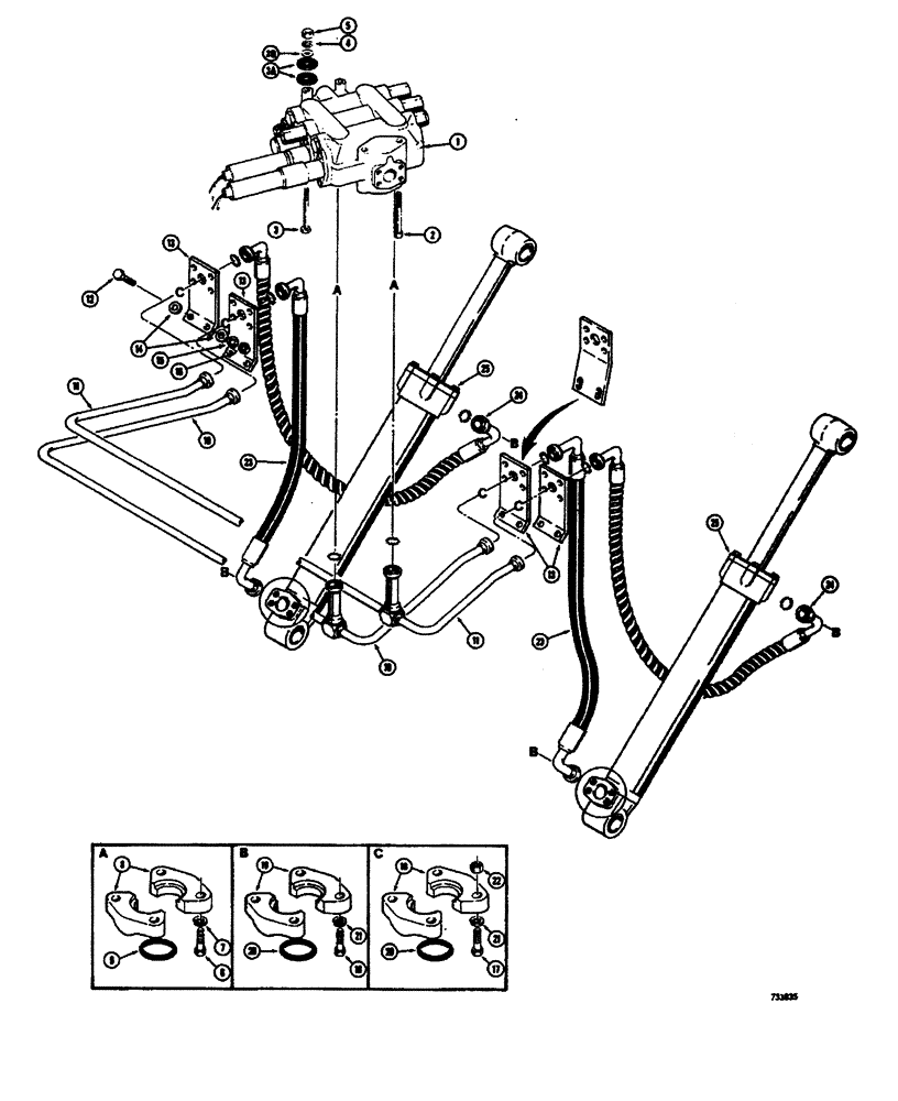 Схема запчастей Case W26B - (394) - LOADER LIFT HYDRAULIC CIRCUIT ONE PIECE TUBE MANIFOLDS (08) - HYDRAULICS