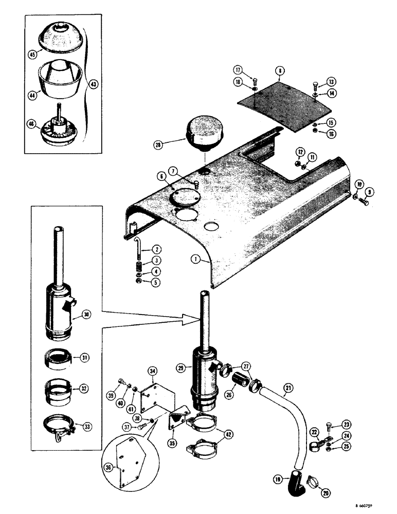 Схема запчастей Case 310G - (128) - HOOD AND AIR CLEANER - GAS (05) - UPPERSTRUCTURE CHASSIS