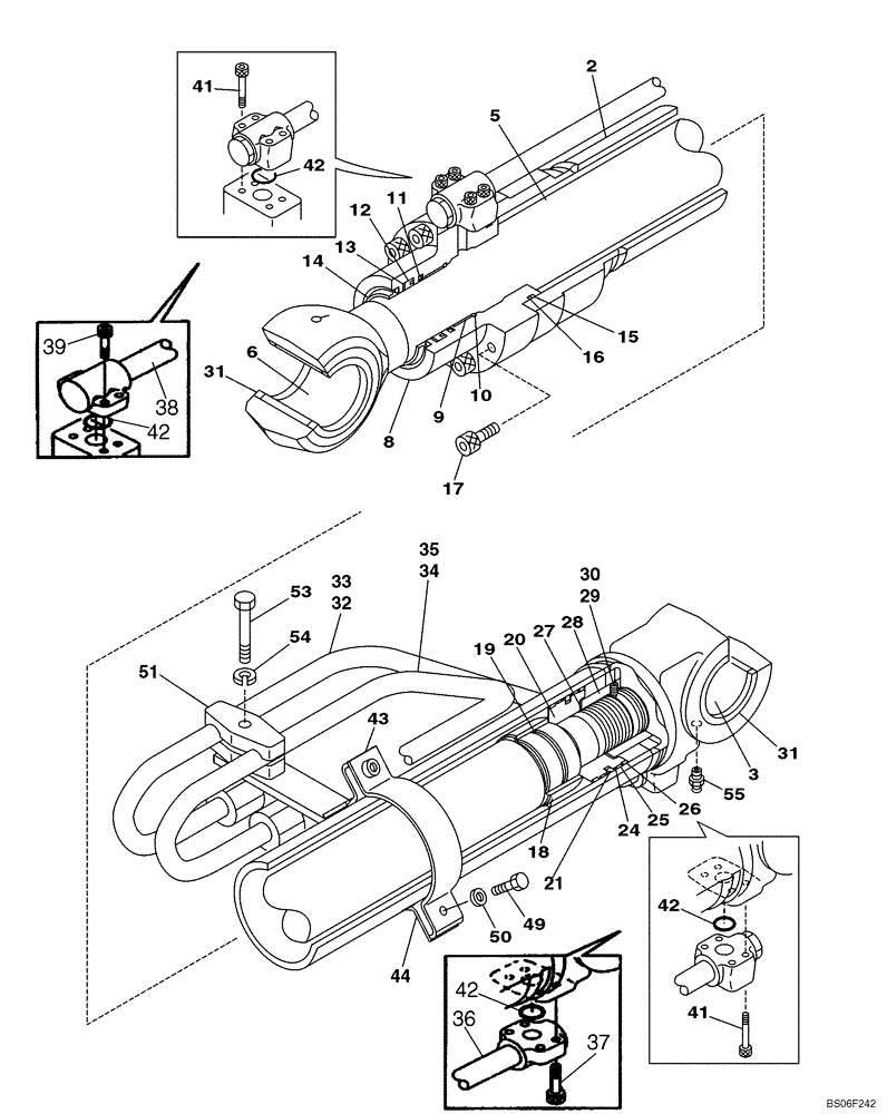 Схема запчастей Case CX240 - (08-47) - CYLINDER ASSY, BOOM, LEFT HAND - MODELS WITHOUT LOAD HOLD (08) - HYDRAULICS