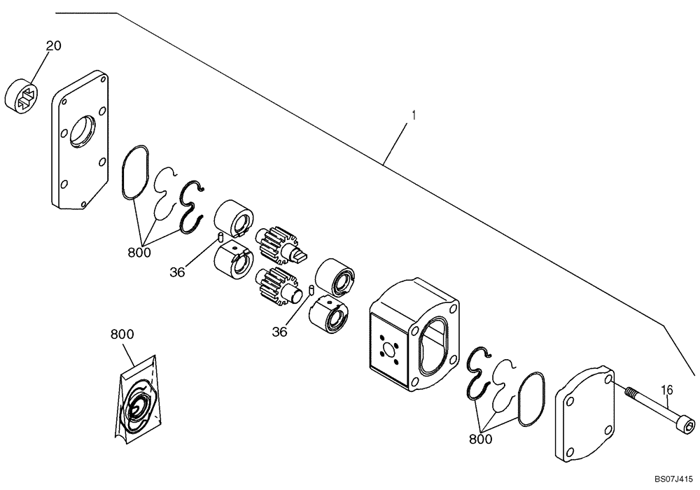 Схема запчастей Case 221E - (22.055[2989724000]) - GEAR PUMP (GEAR PUMP ASSEMBLY) (35) - HYDRAULIC SYSTEMS