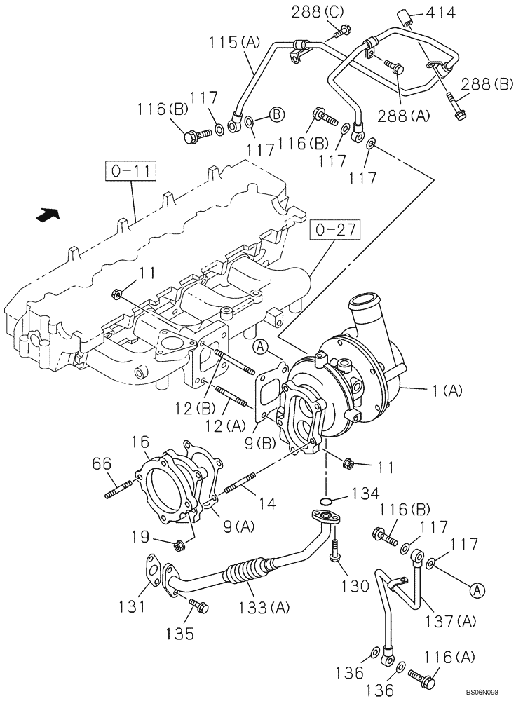 Схема запчастей Case CX240BLR - (02-26) - TURBOCHARGER (02) - ENGINE