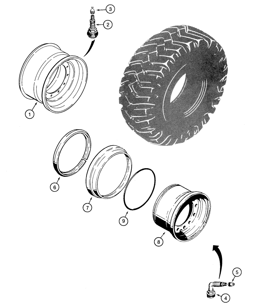 Схема запчастей Case 621C - (06-100) - WHEELS, FOR 17.5 X 25 TIRES - ONE PIECE WHEEL, NORTH AMERICA AND EUROPE (06) - POWER TRAIN