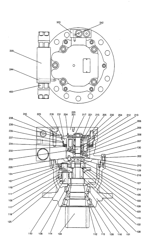 Схема запчастей Case CX50B - (08-017) - MOTOR ASSEMBLY (SWING) ELECTRICAL AND HYDRAULIC COMPONENTS