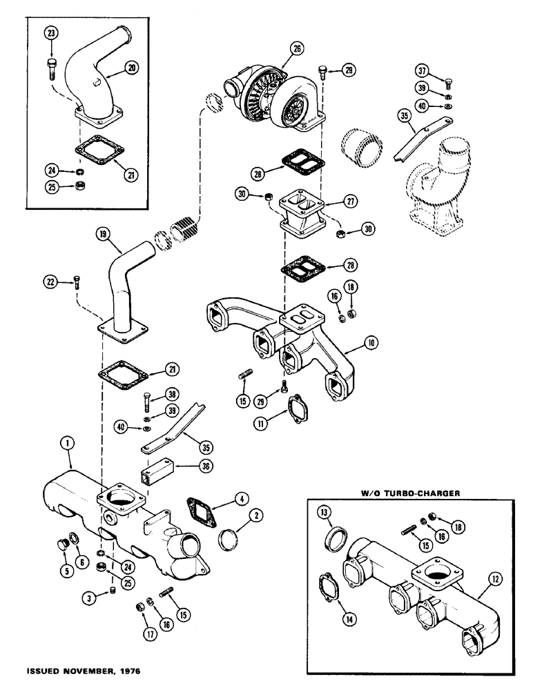 Схема запчастей Case 400C - (014) - MANIFOLD AND TURBO-CHARGER, (336B) DIESEL ENGINE (02) - ENGINE