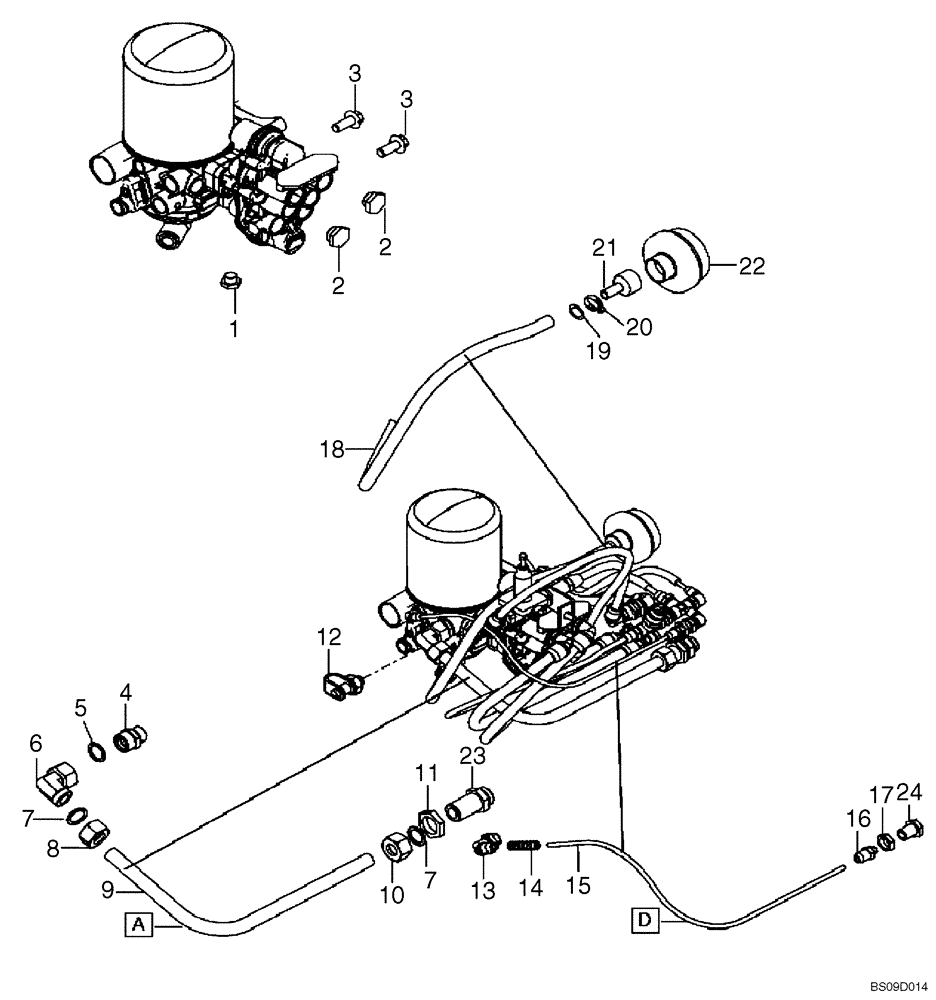 Схема запчастей Case 330B - (47A01002289[001]) - BRAKE SYSTEM OIL CIRCUIT INSTAL (P.I.N.0330BN7PG57000 AND AFTER) (84185830) (09) - Implement / Hydraulics / Frame / Brakes