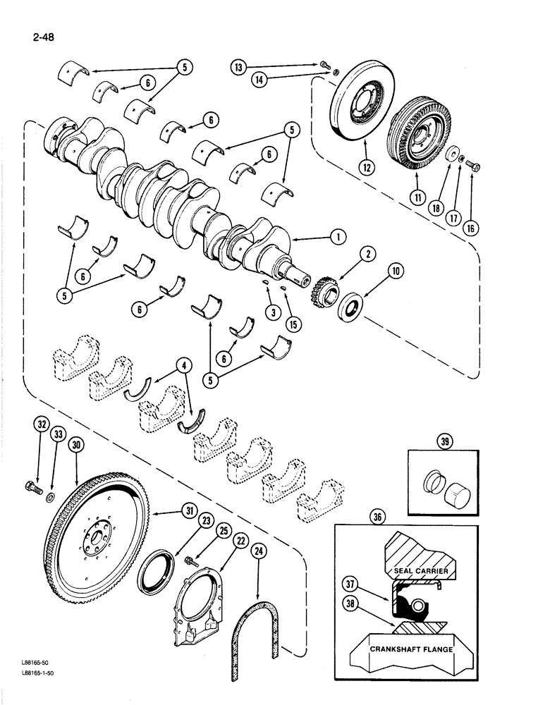 Схема запчастей Case 1187B - (2-48) - CRANKSHAFT AND FLYWHEEL, 504BDT ENGINE (02) - ENGINE