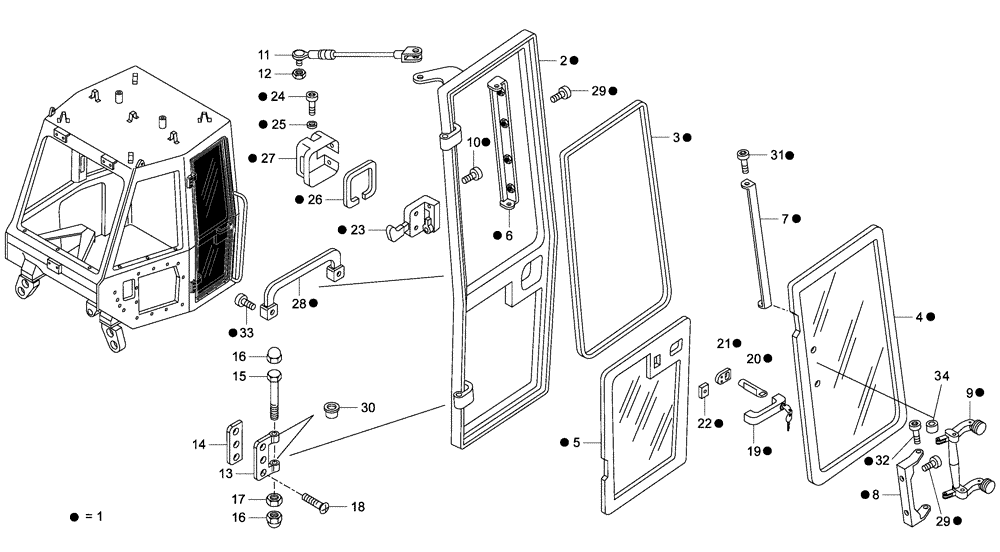 Схема запчастей Case 340 - (51A00001290[001]) - DRIVER CAB - DOOR (87365953) (10) - Cab/Cowlings