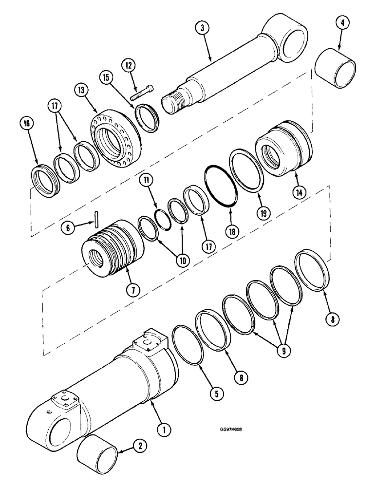 Схема запчастей Case 220B - (8-196) - ARM CYLINDER, WITH WIRE RING TYPE RETAINER FOR PISTON LOCKING PIN (08) - HYDRAULICS