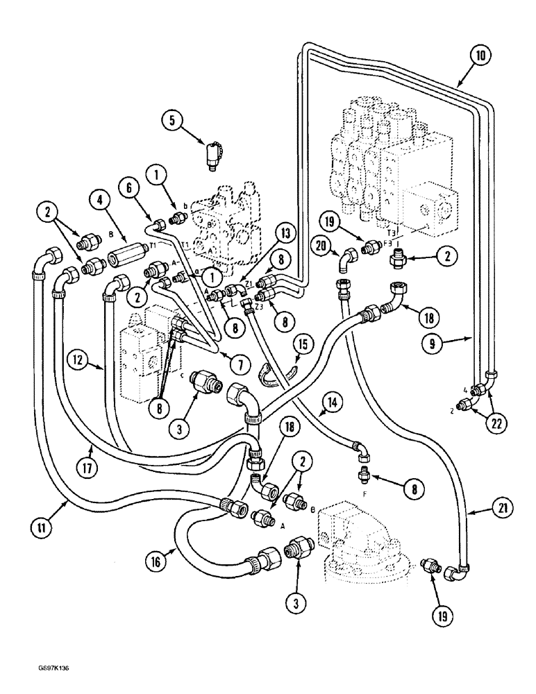 Схема запчастей Case 888 - (8C-14) - SWING MOTOR HYDRAULIC CIRCUIT, P.I.N. 15401 THRU 15473 (08) - HYDRAULICS