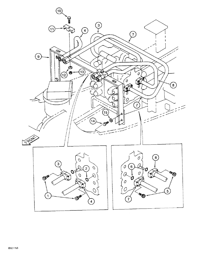 Схема запчастей Case 9030 - (8-72) - ARM AND BUCKET HYDRAULIC CIRCUITS, CONTROL VALVE TO BASE OF BOOM (08) - HYDRAULICS