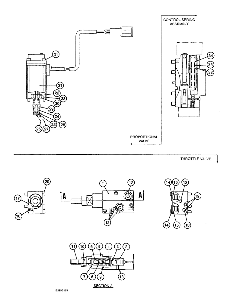 Схема запчастей Case 9060B - (8-098) - HYDRAULIC PUMP - THROTTLE VALVE, PROPORTIONAL VALVE, & CONTROL SPRING ASSEMBLY (08) - HYDRAULICS