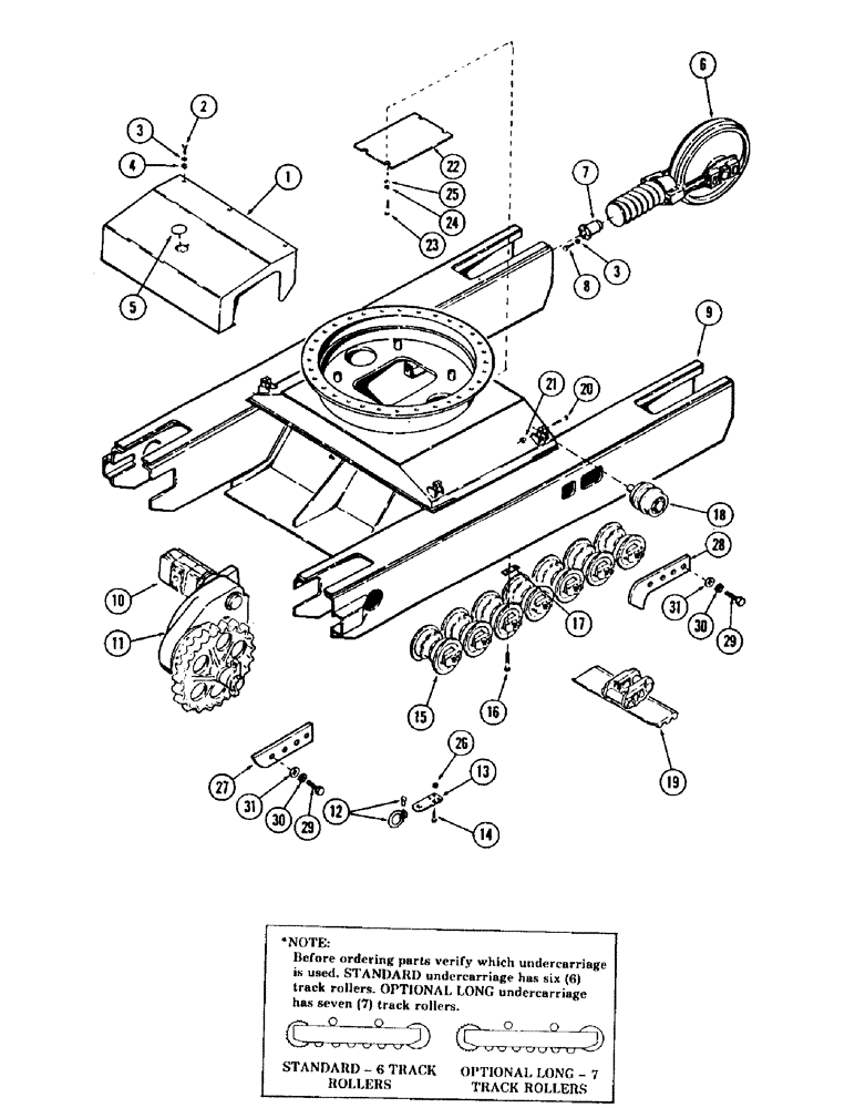 Схема запчастей Case 880B - (122) - * OPTIONAL LONG CRAWLER UNDERCARRIAGE AND RELATED PARTS (USED ON UNITS W/O LEVELER) (04) - UNDERCARRIAGE