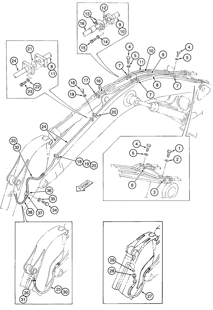 Схема запчастей Case 9050 - (8-80) - ARM & BUCKET HYDRAULIC CIRCUITS, BASE OF BOOM TO BUCKET CYL - MODELS W/ 8 8", 10 7" & 13 3" ARMS (08) - HYDRAULICS